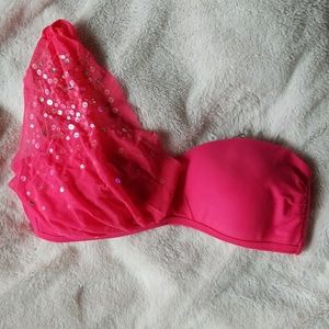 Miss Me one shoulder pink swim top